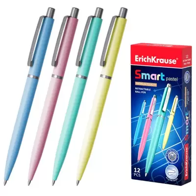 Ручка шариковая автоматическая ERICH KRAUSE Smart Pastel 0,7мм, корпус ассорти, синий