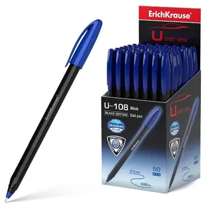 Ручка шариковая ERICH KRAUSE U-108 Black Edition Stick, Ultra Glide Technology, корпус черный, синий