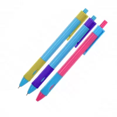 Ручка шариковая автоматическая deVENTE 0,7мм, корпус трехгранный ассорти с каучуковым держатем,синий
