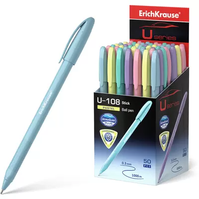 Ручка шариковая ERICH KRAUSE U-108 Pastel Stick, Ultra Glide Technology, синий