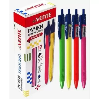 Ручка шариковая автоматическая deVENTE Triolino Neon 0,7мм, корпус ассорти, синий