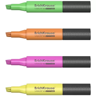 Текстмаркер ErichKrause® Visioline V-17 Mini, цвет чернил: желтый, зеленый, розовый, оранжевый (в фу