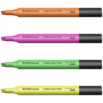 Текстмаркер ErichKrause® Visioline V-17, цвет чернил: желтый, зеленый, розовый, оранжевый (в футляре
