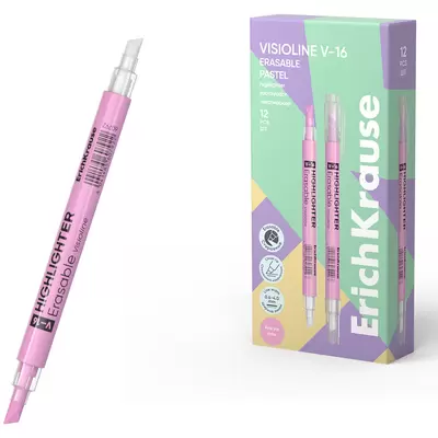 Текстовыделитель ERICH KRAUSE Visioline V-16 Erasable Pastel двухсторонний, розовый