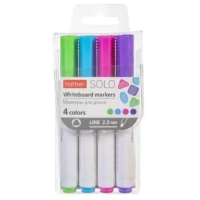 Набор маркеров для досок HATBER Solo Fun colors 4цв, 2мм