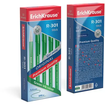 Ручка гелевая ErichKrause® R-301 Original Gel Stick 0.5, цвет чернил зеленый (в коробке по 12 шт.)