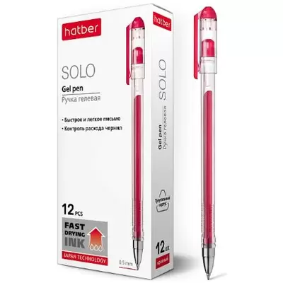 Ручка гелевая HATBER Solo 0,5мм, трехгранный корпус, красный