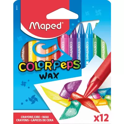 Мелки восковые 12цв. MAPED. COLOR'' PEPS WAX, треугольный корпус, бумажный футляр