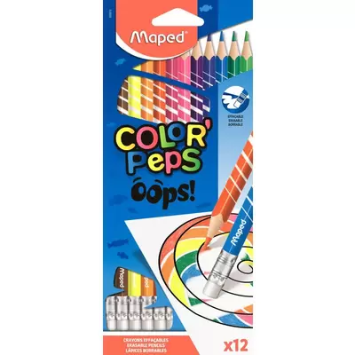 Карандаши цветные 12цв. MAPED.Color Peps Oops трехгранные, с ластиком, картонная коробка