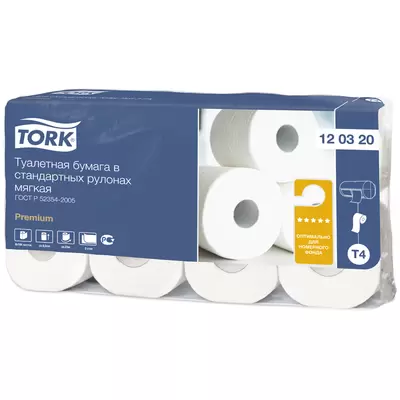 Бумага туалетная 2х сл TORK Premium в рулонах 23м/рул., 8шт., мягкая, тиснение, белая