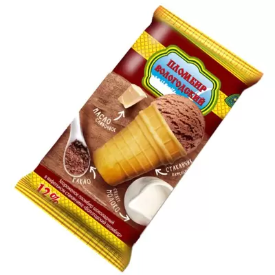 Мороженое ВОЛОГОДСКИЙ ПЛОМБИР шоколадное, вафельный стакан 100гр