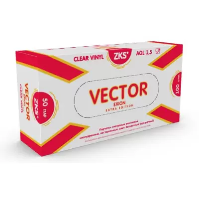 Перчатки виниловые ZKS Vector Exion L, 50пар/уп, прозрачный