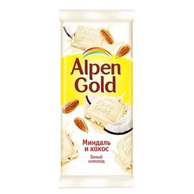 Шоколад ALPEN GOLD белый, с миндалем и кокосовой стружкой 80г