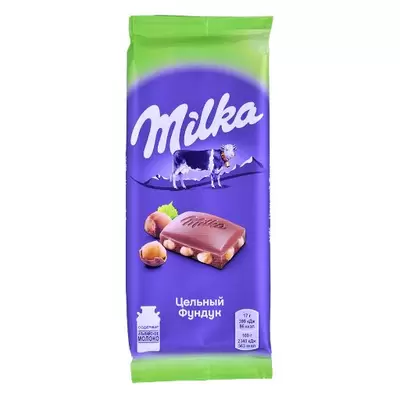 Шоколад MILKA молочный, с цельным фундуком 85г