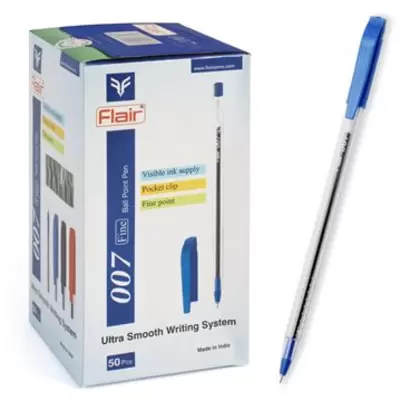 Ручка шариковая FLAIR 007, 0,5 мм, корпус прозрачный, синий