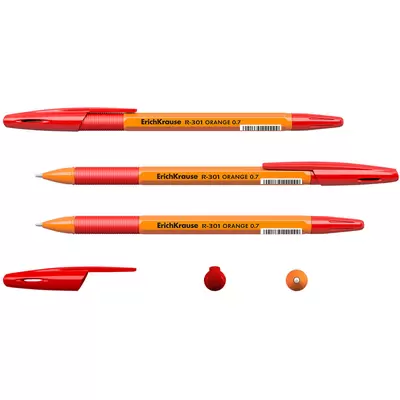 Ручка шариковая ErichKrause® R-301 Orange Stick&Grip 0.7, цвет чернил красный (в коробке по 50 шт.)