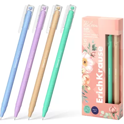 Ручка шариковая ERICH KRAUSE Slim Stick Pastel Bloom синий
