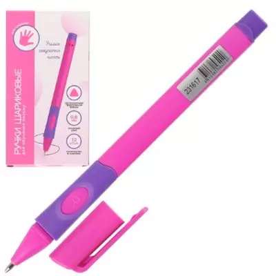Ручка шариковая КОКОС Обучение письму 0,8мм, корпус розовый, синий