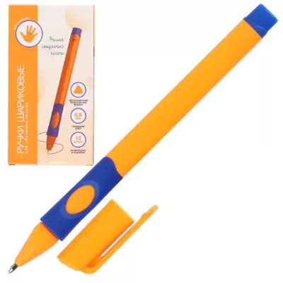 Ручка шариковая КОКОС Обучение письму для левшей 0,8мм, корпус оранжевый, синий