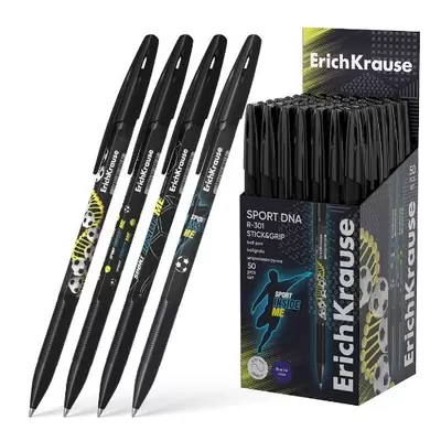 Ручка шариковая ERICH KRAUSE R-301 Stick&Grip Sport DNA 0,7мм, корпус ассорти, синий