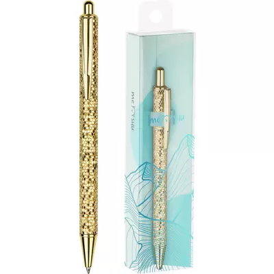 Ручка шариковая автоматическая MESHU Gold shimmer 1,0мм, корпус золотой, синий