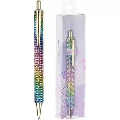 Ручка шариковая автоматическая MESHU Pink diamond 1,0мм, корпус золотой, синий