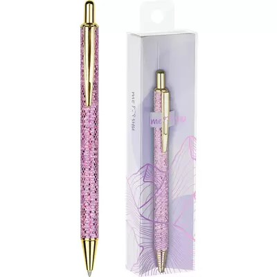 Ручка шариковая автоматическая MESHU Pink shimmer 1,0мм, корпус золотой, синий