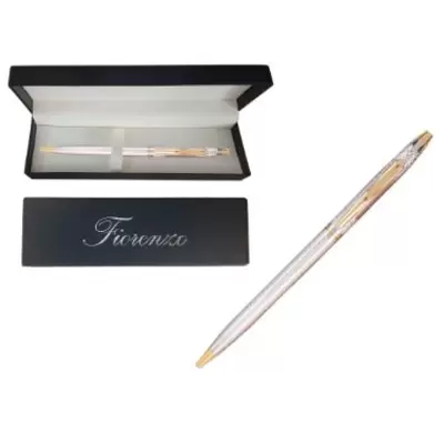 Ручка шариковая подарочная FIORENZO картонный футляр, корпус серебряный, синий