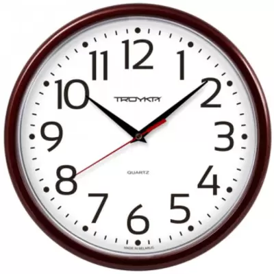 Часы настенные ТРОЙКА круглые, 23х23х3см, бордовая рамка