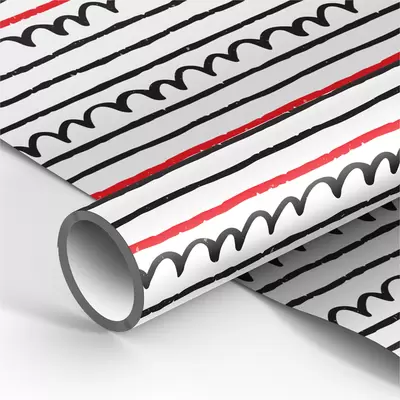 Упаковочная бумага белый крафт 70*100см, MESHU "Spirals and lines", 70г/м2
