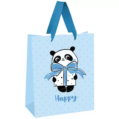 Пакет подарочный 26*32*12см MESHU "PandaGift_Blue", отд. фольгой, матовая ламинация