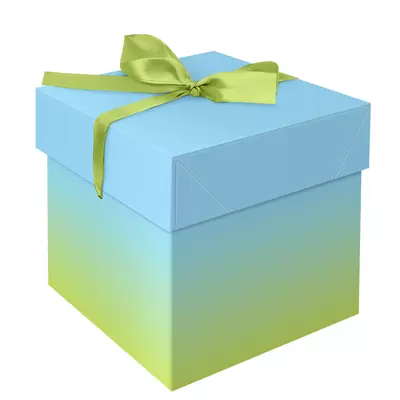 Коробка складная подарочная MESHU Duotone. Blue-Green gradient 15х15х15см, с лентой