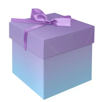 Коробка складная подарочная MESHU Duotone. Blue-Lilac gradient 15х15х15см, с лентой