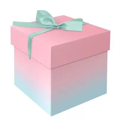 Коробка складная подарочная MESHU Duotone. Mint-Pink gradient 15х15х15см, с лентой