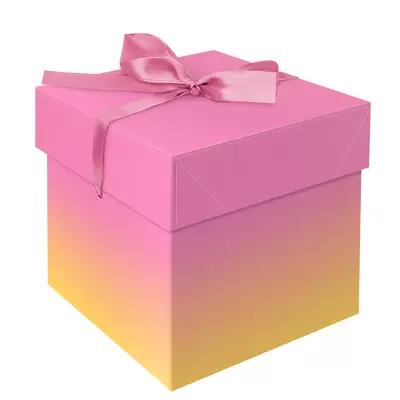 Коробка складная подарочная MESHU Duotone. Pink-Orange gradient 15х15х15см, с лентой
