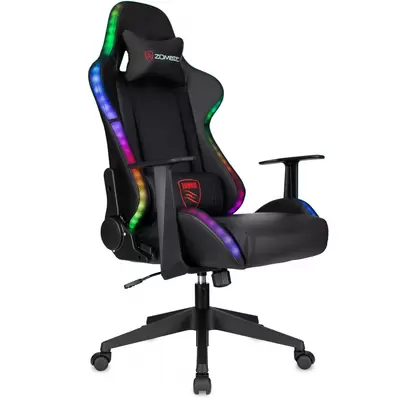 Кресло игровое ZOMBIE GAME RGB, экокожа/ткань черный