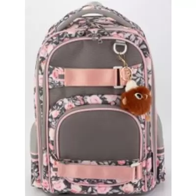 Рюкзак SANVERO 41х31х21см, 2 отделения, с брелоком, серый/розовый