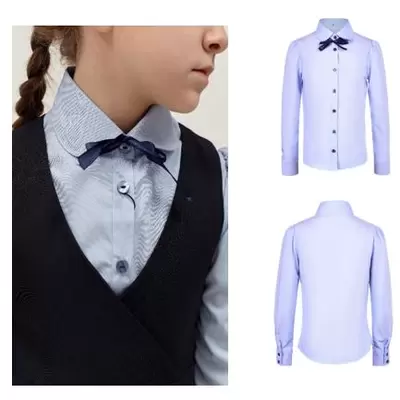 Блузка 1202-2206-01М 146 р-р с лентой-галстуком, голубой
