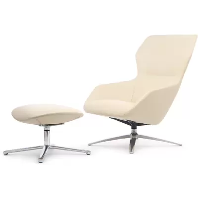 Кресло руководителя + оттоманка RV Design Selin F1705 натуральная кожа, светло-бежевое