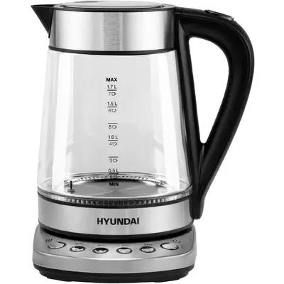 Чайник электрический Hyundai HYK-G3026 1.7л. 2200Вт серебристый/черный (корпус стекло)