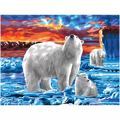 Картина по номерам на холсте ТРИ СОВЫ Белые медведи 50х40, с акриловыми красками и кистями