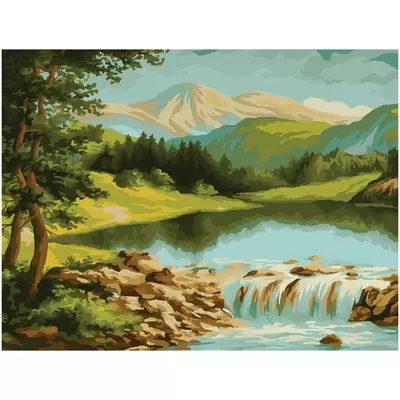 Картина по номерам на холсте ТРИ СОВЫ Горная река 50х40, с акриловыми красками и кистями