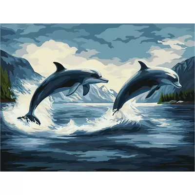 Картина по номерам на холсте ТРИ СОВЫ Дельфины 50х40, с акриловыми красками и кистями